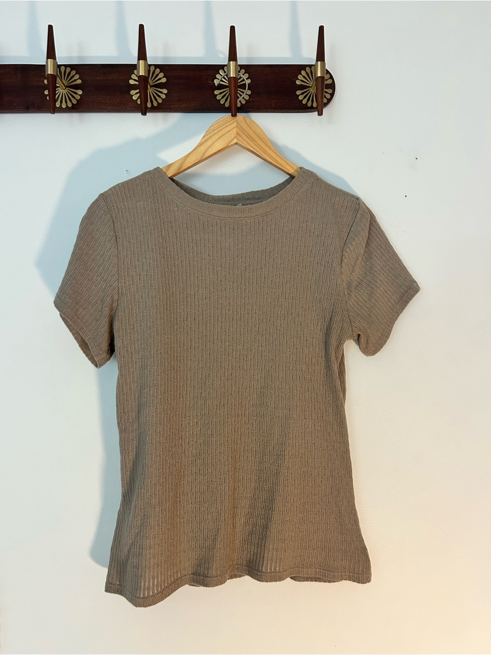 Pilcro Ribbed Short Sleeve Tee - Taupe